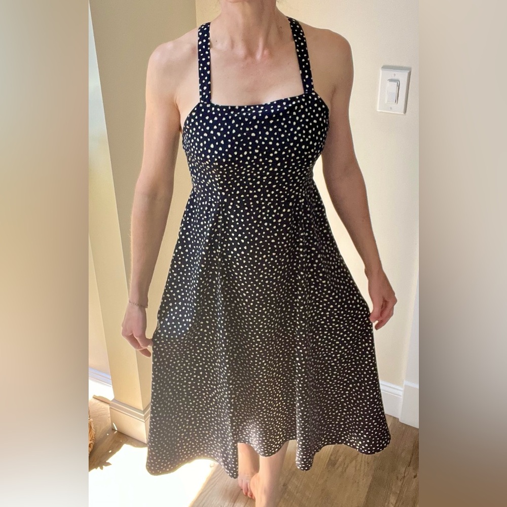 Blue & Polka Dot Summer Sun Dress - Midi - Sz S